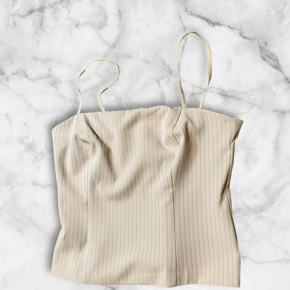 Skinny strap tank with zipper tan with lines